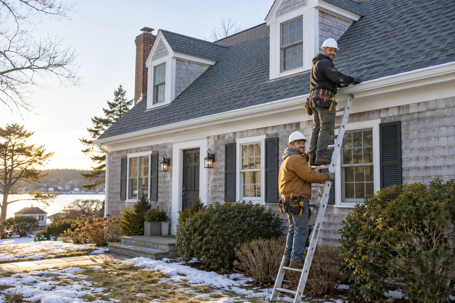 A new shingle roof on a house in Stamford under a clear sky